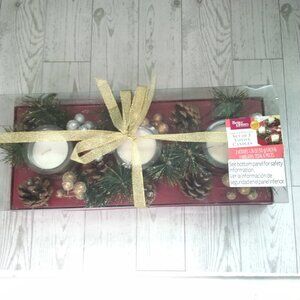 Better Homes & Gardens 3 Pc Set Votive Candle Pinecone Berry Wreaths Centerpiece